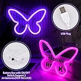 BRIGHTDECK 3 Pcs Butterfly Neon Signs, Neon Light for Bedroom, USB or 3-AA Battery Powered LED Wall Décor for Valentines Day Birthday Gift, Wedding, Party, Home Decor (Pink, Purple, Warm white)