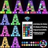 Pooqla Colorful LED Marquee Letter Lights with Remote – Light Up Signs Party Bar Letters Decorations for The Home - Multicolor E