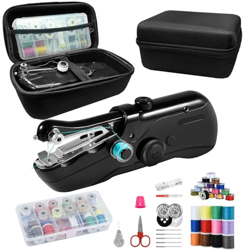 Handheld sewing machine, beginner's sewing kit with storage, two power supply modes, electric switch, simple operation, portable mini sewing machine, beginner's sewing machine.(Light Black)