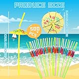 500 Pcs Umbrella Parasol Drinking Straws, Luau Party Decorations Umbrella Cocktail Straws Disposable Straws Drinking Plastic for Summer Beach Hawaiian Luau Party Decorations