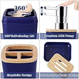 Bathroom Accessories Set, 9 Piece Navy Blue Bathroom Accessory Set with Trash Can,Toothbrush Holder,Toothbrush Cup,Lotion Soap Dispenser,Vanity Tray,Soap Dish,Toilet Brush,Qtip Holder