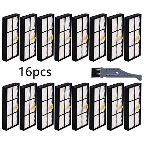 I clean 16pcs Replacement iRobot Roomba Hepa Filter, Parts Fit for Roomba 980 960 880 860 870 890 Robotic Vacuum 800&900 Series, with A Free Cleaning Brush…