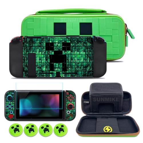 Carrying Case for Nintendo Switch, Soft Switch Case, Switch Screen Protector, Thumb Grips Caps, Switch Accessories Protective Case for Switch Console, Portable Travel Carry Cases for Switch, Green