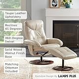 Benchmaster Newport Taupe Swivel Faux Leather Recliner Chair with Ottoman Footrest Modern Armchair Ergonomic Manual Reclining Adjustable Upholstered for Bedroom Living Room Reading Home Relax