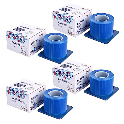OneMed 4800 Sheets Blue Dental Barrier Film Roll with Dispenser Box 4" x 6" Disposable Barrier Tape for Dental Clinic Tattoo Beauty Salon 1200 Sheets/Roll 4 Rolls