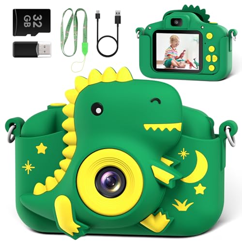 Kids Camera, Dinosaur Toddler Digital Camera for Ages 3-12 Boys Girls Childrens, Christmas Birthday Gifts, Selfie 1080P HD Video Camera for 3 4 5 6 7 8 9 Years Old Boys Girls Toys Gifts