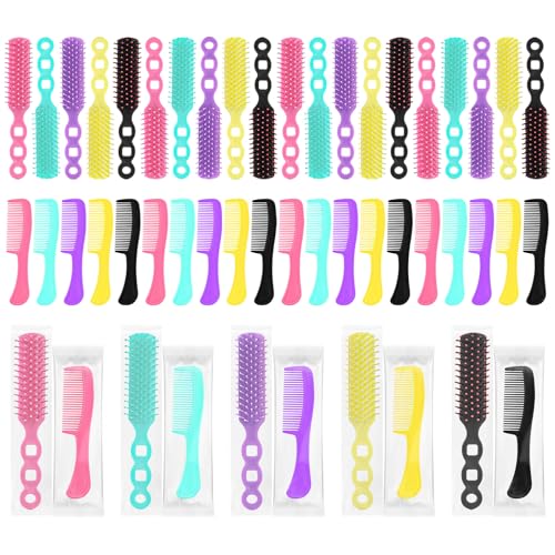 Hair Brush and Combs Bulk Individually Wrapped for Homeless,Disposable Hair Combs Bulk Hair Brushes Detangling Hairbrush for Women Shelter Nursing Hotel Church Charity Supplies50