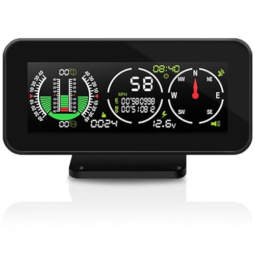 Car Inclinometer for Off-Road Driving, GPS Speedometer MPH KMH with Compass, Multi-Functional Digital HUD Dashboard Slope Meter, Upgrade Vehicle Level Tilt Gauge