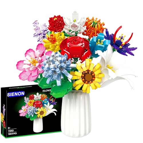 SIENON Flower Bouquet Building Set-1064 PCS 12 Kinds of Flowers Botanical Collection, Building Blocks Flower Brick Toys Creative Project for Home Room Décor Valentines’ Day Christmas Birthday