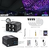 Car Starlight Headliner Kit, 4 Colors 32W Twinkle Fiber Optic Ceiling Lights, 4 Port Engine RGBW 800pcs*0.03in*13.1ft Sound Activated Star Lights for Car/Home Roof Décor, Starlight Kit