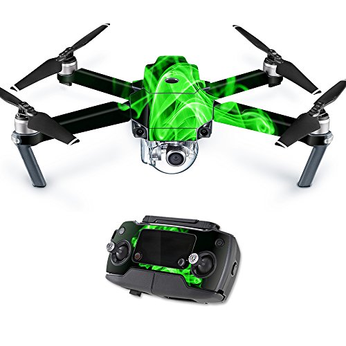 MightySkins Skin Compatible with DJI Mavic Pro Quadcopter Drone - Green Flames | Protective, Durable, and Unique Vinyl Decal wrap Cover | Easy to Apply, Remove, and Change Styles | Made in The USA