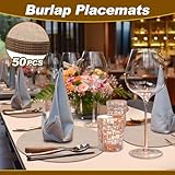 50 Pcs Burlap Round Placemats Bulk Reusable Wedding Burlap Round Rustic Table Decorations Jute Placemats Brown Circle Table Mats Charger Place Mats for Dinner Holiday Farmhouse Supplies