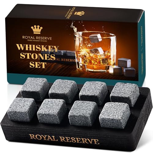 Whiskey Stones Gift Set by Royal Reserve – Artisan Crafted Reusable Chilling Rocks for Scotch Bourbon – Whiskey Gifts for Men Husband Guy Dad Boyfriend