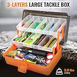 PLUSINNO Large 3 Layers Tackle Box with Tackle Included, 415Pcs Fishing Lures Kit Contains Pliers, Crankbait, Hooks, Weights & Accessories, Comprehensive Bait Lure Gear Gifts for Men Bass Freshwater