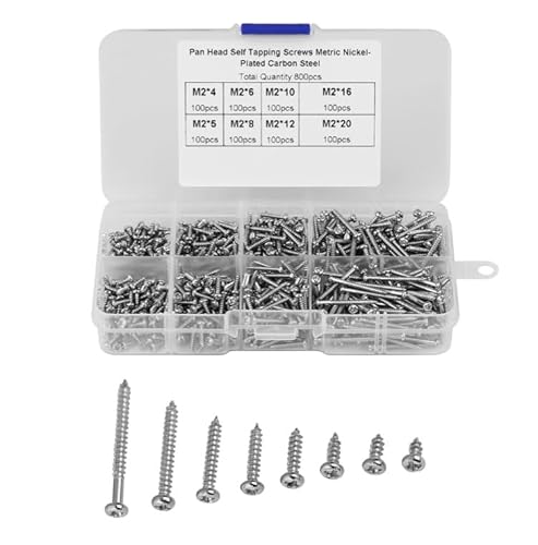 800PCS M2 Self Drilling Screw Assortment Kit 8 Sizes Cross Drive Pan Head Tapping Wood Screws Fasteners Set Used in in Energy, Electronics, Electrical Appliances