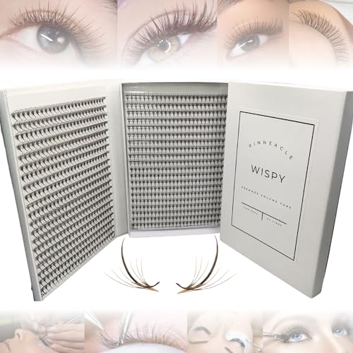 Wispy 1200 Fans | 5D volume | 0.07 | Mix 4 sizes in 1 | Easy pick-up | Premade volume fans for eyelashes extensions | Pinneacle Lash (Brown | C curl | 9-10-11-12mm)