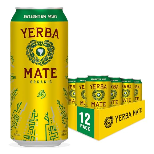 Guayakí Yerba Mate, Organic Energy Drink Alternative, Enlighten Mint, 150mg Natural Plant Based Caffeine, Better for You Energy & Focus, No Jitters or Crash, 15.5 Oz (Pack of 12) (Packaging May Vary)