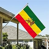 Ethiopia Flag with Lion Flag 3x5 Double Sided Lion of Judah Flags Outdoor Heavy Duty National Flags 3 Ply Polyester Material with 2 Metal Grommets 4 Rows of Stitching