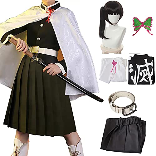 Tkieio Kochou Cosplay Costume Kochou Outfit Cosplay Kimono Outfit Uniform Costume Full Set with Wig(Tsuyuri Kanao(wig),M)