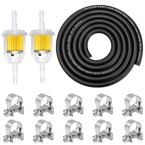 Tnisesm 1/4Inch (6MM) ID Fuel Line kits, 2 Meter/6-Foot Fuel Line + 2Pcs 1/4 Inch X 5/16 Inch Gas Inline Fuel Filters with Magnet +10 Pcs 13/32''-15/32'' Mini Fuel Hose Clamps Adjustable