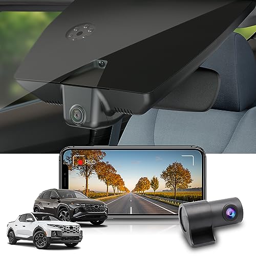 Fitcamx Used 4K Dual Dash Cam for 2022-2025 Hyundai Santa Cruz & Tucson (Part NO#N9000) has Auto-Dimming, OEM Look, WiFi & APP, Front 1440P+Rear 1080P Video, Loop Recording, G-Sensor, NO SD Card