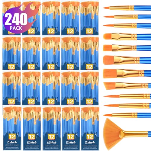 ESRICH Paint Brushes Set,20 Pack 240 Pcs Nylon Hair Paintbrushes Round-Pointed Tip Paint Brush,Artist Paint Brushes for Acrylic Painting,Acrylic Oil Watercolor Face Arts,Kids Adult Drawing