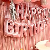 pink birthday decorations for women ，happy birthday party decorations for girls，pink Fringe Curtain，happy birthday banner，happy birthday balloons，happy birthday balloon letters