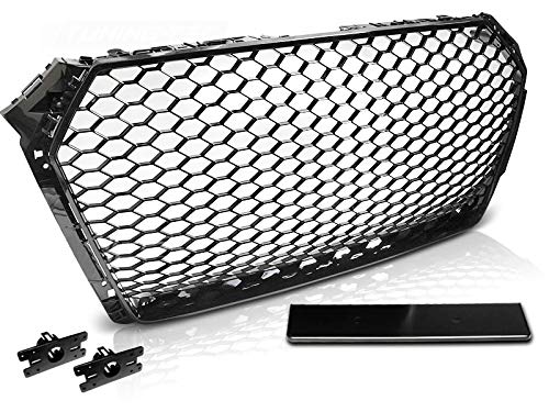Front Grill compatible with Audi A4 B9 2015 2016 2017 2018 2019 Sedan Avant Front Central Grill Sport GV-52 Honeycomb Mesh Grille Sport Glossy Black