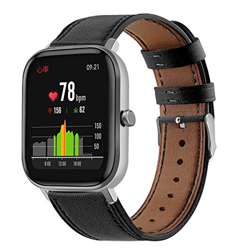 Chofit 20mm Watch Bands Compatible with Amazfit Active 2/GTR Mini/Bip 3 Pro/Bip U Pro, S Lite/GTS 4 4mini 2 2e 2 Mini,Genuine Leather Replacement Band (Black)