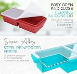 XOMOO Silicone Freezer Tray With Lid-Soup Freezer Container molds-2-cup Extra Large Ice Cube Tray-makes 4 perfect 500ml portions cubes, For freezing soup,stews,sauces.Oven&Dishwasher-Safe(2-Pack)