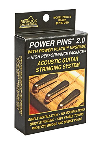 Power Pins 2.0 - Black Chrome Set with Power Plate Upgrade- Patented Bridge Pin System for Acoustic Guitars- Improved Tone, Amplified Sound, Easier Restringing, and Faster Tuning