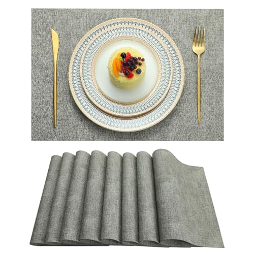 LQICAI Placemats Set of 4 Washable Heat Resistant Place Mats PVC Woven Dining Table Mat Gray 4pcs