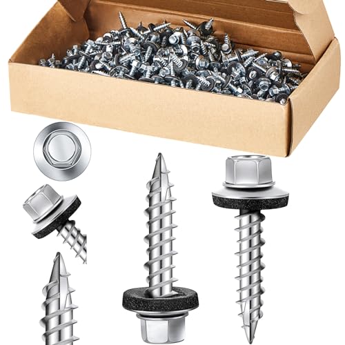 Tandefio Hex Head Metal Roofing Screws Galvanized Roof Self Starting Tapping Siding Sheet with Rubber Washer Seal for Wood Panels Summer(Zinc,500 Pcs,#10 x 1)
