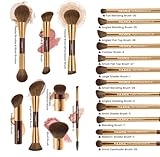 MAANGE 20 PCS Foundation Makeup Brush Set, Double-ended Kabuki Brush Contour Brush for Liquid Powder Concealer Cream Cosmetics Blending Blush Buffing Face Makeup Tools (Coffee Gold)