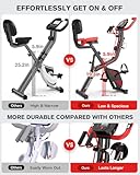 pooboo Folding Exercise Bike, Fitness Stationary Bike Machine, Upright Indoor Cycling Bike, 4-in-1 Magnetic X-Bike with 8-Level Adjustable Resistance, Bottle Holder, Arm Resistance Bands, Pulse Sensor & Back Support Cushion for Home Gym Workout (red)