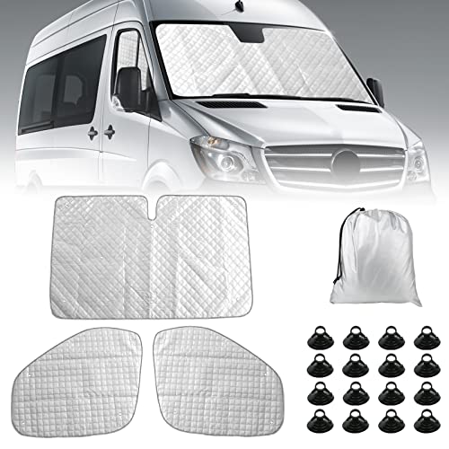 Federedevo Custom Fit Windshield Sun Shade Set for 2019-2023 Mercedes Sprinter Van, Insulated Front Seat Side Sunshade for All Seasons