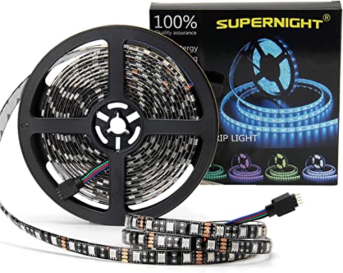 SUPERNIGHT 16.4ft 5050 RGB Strip Waterproof Black PCB, 300 LED Color Changing Rope Lights for Bedroom, Christmas Day, Halloween Decoration