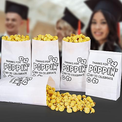 Whaline 100Pcs Graduation Party Favors Popcorn Bags Treat Goodie Bags Thank You for Poppin By to Celebrate Grease Resistant Disposable Paper Bags for Graduation Party Birthday Supplies