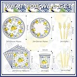 120PCS Capri Lemon Party Supplies for Baby Showe Bridal Shower Wedding Summer Citrus Fruit Themed Birthday Party Decor Italy Yellow Lemon Tableware Disposable Paper Plates Napkins Forks for 20 Guests