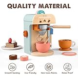 Tiny Land Kids Coffee Maker Wooden Kitchen Toys - 17Pcs Toy Coffee Maker Playset - Wooden Play Toys, Play Kitchen Accessories for Girls & Boys