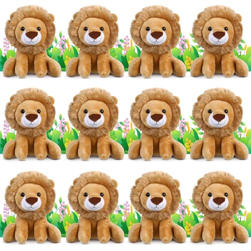 VercanMonth 12 Pieces Lion Plush Set 6 Inches Cuddly Lion Stuffed Animal Soft Cuddly Plushie for Boys Girls Birthday Favors Gifts Forest Party Decor