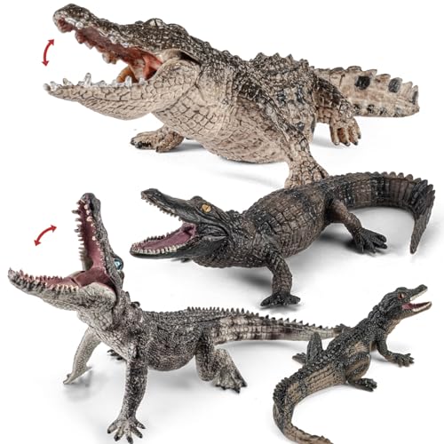 zoopal 4PCS 4-7" Safari Crocodile Animals Toys, Plastic Animals Figures Toys for Kids Includes Caiman & Nile Crocodile and 2 Alligators Figurines, Cake Toppers Birthday Gift Party Favors for Boy Girl