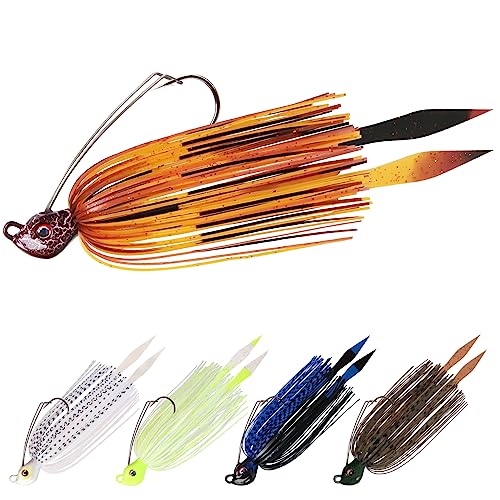 TRUSCEND Swim Jigs Fishing Lures with Teflon Coated Ultra Smooth Sharp BKK Hook, Multi-Color Skirted Bass Fishing Jigs Tied with Stainless Wire, Weedless Bass Baits Fishing Jigs Easily Used 1/4oz