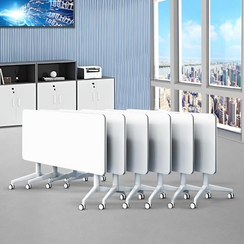 Ptosziav Conference Table, Office Conference Room Tables Modern Large Folding Flip-Top Mobile Table on Wheels for Corporations,seminar Rooms Space-Saving (47.2in*A 6pcs)