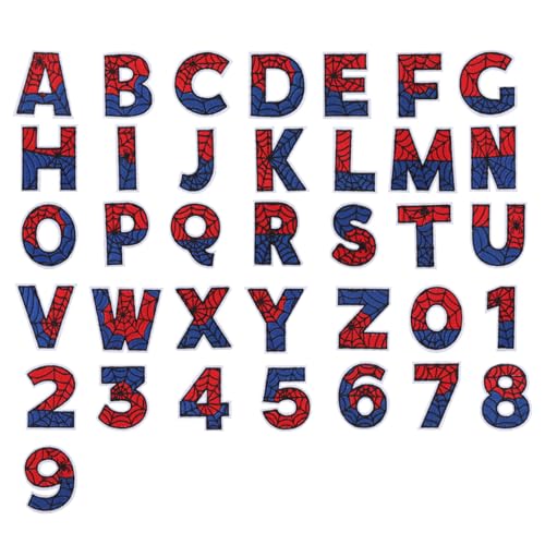36pcs Iron-On Patches, Comics Cartoon Hero Spider Embroidered Applique Letters and Number Sew On Patches for Boys Kids and Fans, Perfect for Clothes, Hats, Backpacks, Jackets, DIY Craft