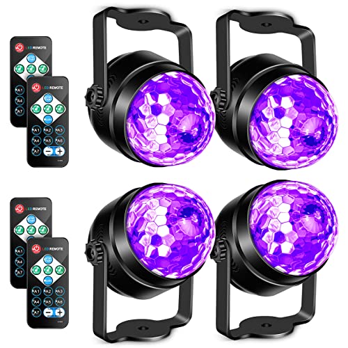 Litake UV Black Lights for Glow Party, 6W LED Disco Ball Strobe Lights for Dark Party Supplies, Sound Activated with Remote Control, Dj Light for Halloween Xmas Birthday Party Home Decorations, 4 Pack