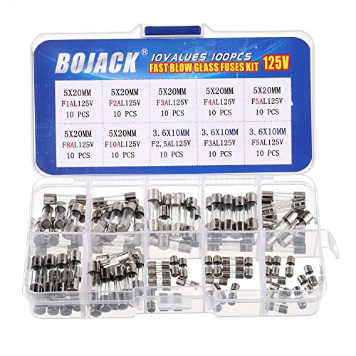 BOJACK Christmas Light fuses 5x20mm 125V 1A 2A 3A 4A 5A 8A 10A Fuse Fast-Blow Glass Fuses 3.6X10mm Mini Fuse 125V 2.5A 3A 5A amp Fuses Assortment Kit