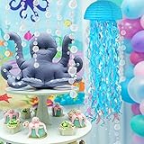 ADLKGG Blue Hanging Jelly Fish Paper Lanterns, Gradient Colorful Paper Lanterns for Mermaid Theme Party Under The Sea Ocean Birthday Decorations Baby Shower Baby Room