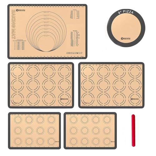 Generic Silicone Baking Mat Set of 6 - Non-Stick, Reusable, Heat Resistant, Gray Color - Perfect for Baking, Cooking, Rolling Dough, and Pastry - Easy to Clean, Durable Kitchen Mats, Multi Sizes