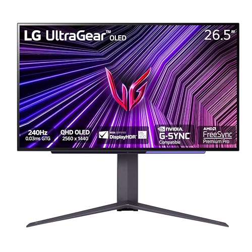 LG ‎27GS93QE 27-inch Ultragear OLED Gaming Monitor QHD 1440p 240Hz 0.03ms DisplayHDR True Black 400 AMD FreeSync Premium Pro NVIDIA G-Sync HDMI 2.1 DisplayPort Tilt/Height/Pivot Stand Black